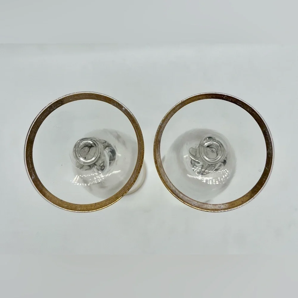 Vintage Pair of Glass Bud Vases Gold Gilt Floral Flower Leaves MCM